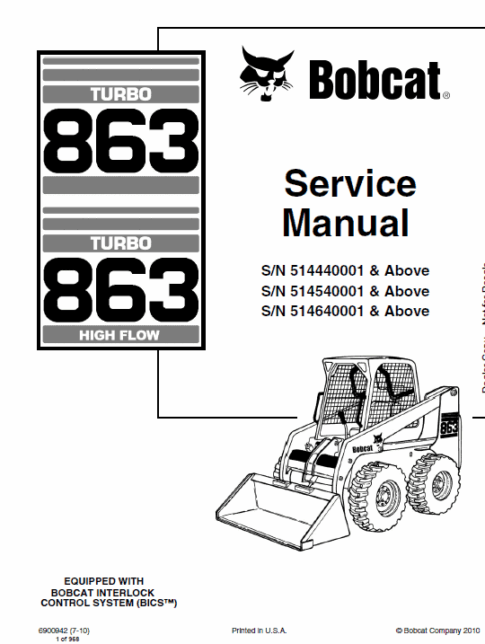 Bobcat 863 and 863H Skid-Steer Loader Service Manual