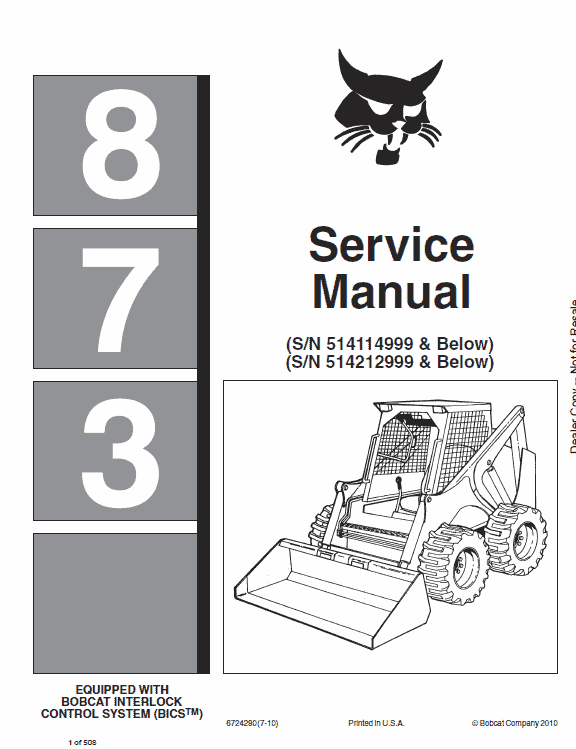 Bobcat 873 Skid-Steer Loader Service Manual