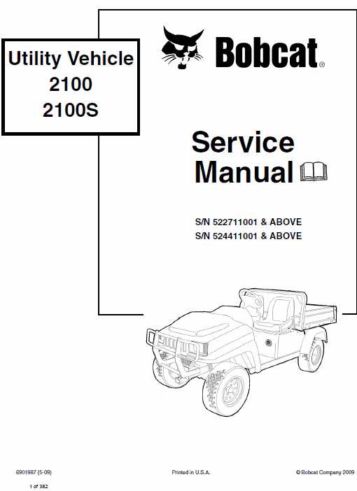 Bobcat 2100 and 2100s Utility Vehicle Service Manual