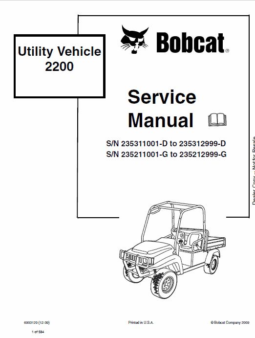 Bobcat 2200 Utility Vehicle Service Manual