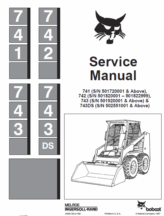 Bobcat 741, 742 and 743 Skid-Steer Loader Service Manual