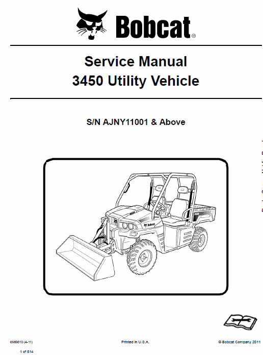 Bobcat 3450 Utility Vehicle Service Manual