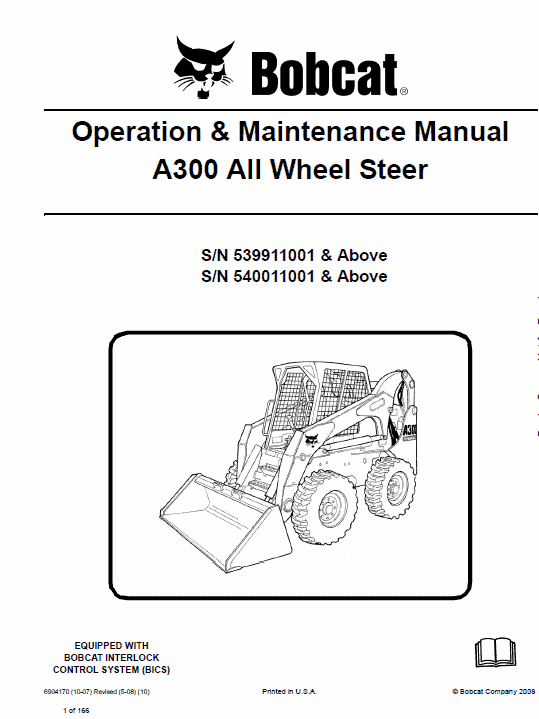 Bobcat A300 Wheel Steer Skid-Steer Loader Service Manual