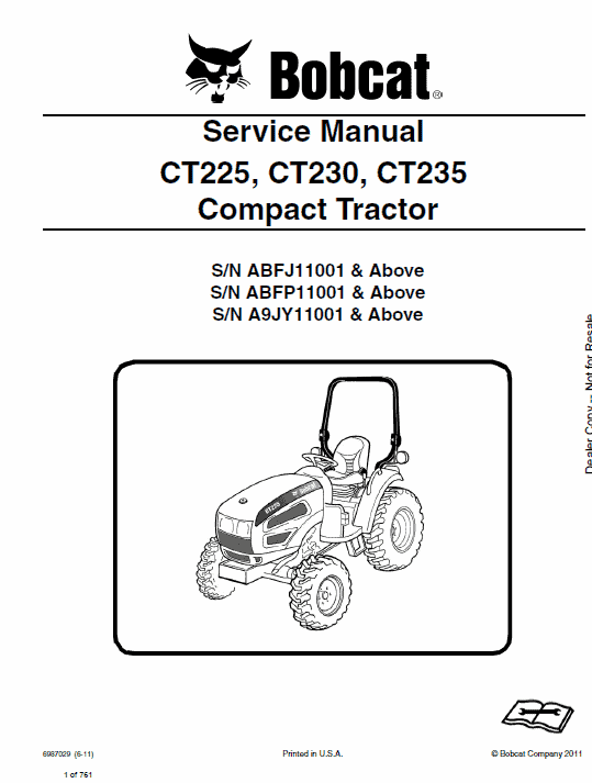 Bobcat CT225, CT230 and CT235 Compact Tractor Service Manual