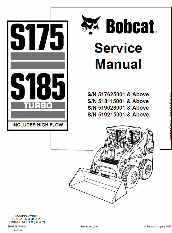 Bobcat S175 and S185 Skid-Steer Loader Service Manual