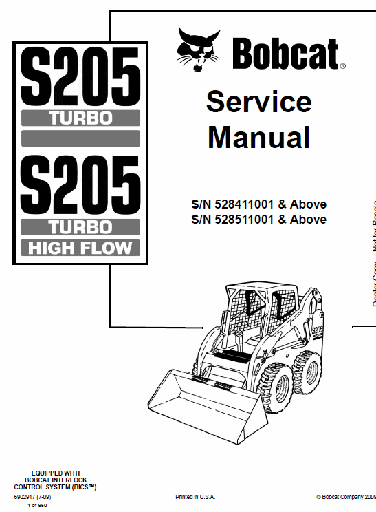 Bobcat S205 Skid-Steer Loader Service Manual