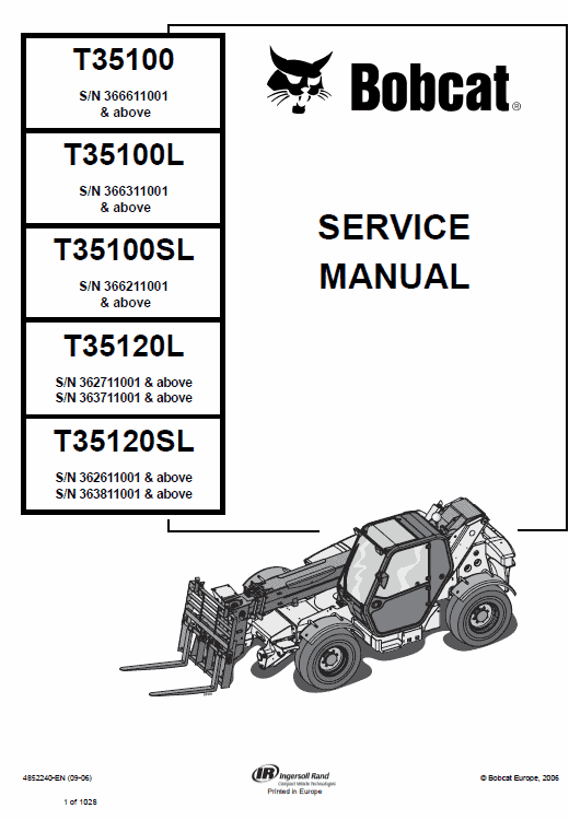 Bobcat T35100, T35100S, T35100L, T35100SL, T35120L, T35120SL Telescopic Manual