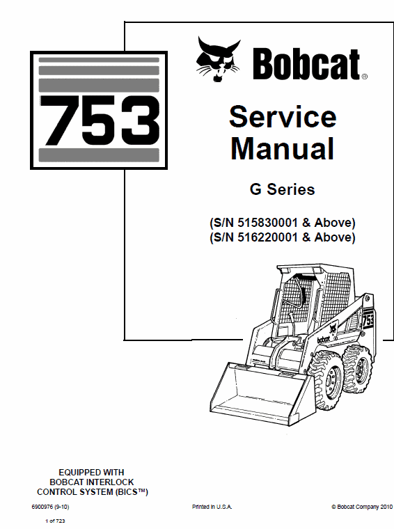 Bobcat 753 G-Series Skid-Steer Loader Service Manual