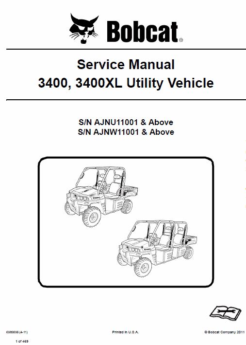 Bobcat 3400, 3400XL Utility Vehicle Service Manual