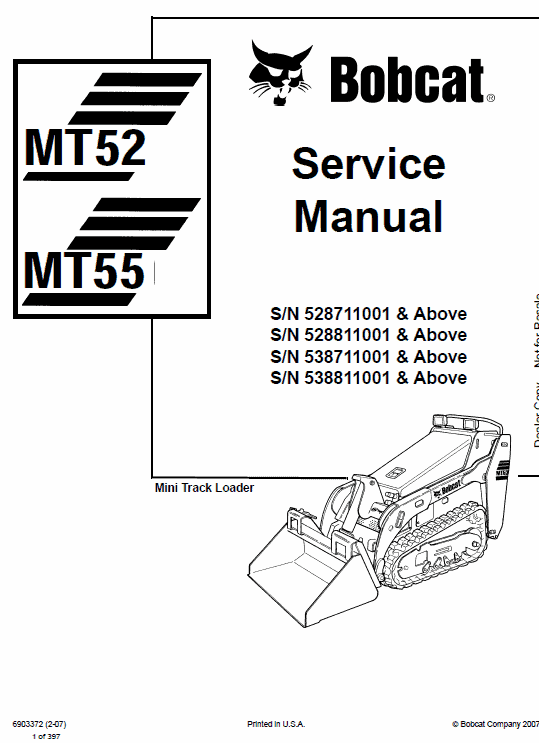 Bobcat MT52 and MT55 Mini Loader Service Manual