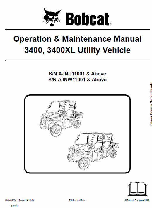 Bobcat 3400, 3400XL Utility Vehicle Service Manual