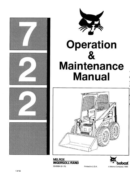 Bobcat 700, 720, 721 and 722 Skid-Steer Loader Service Manual