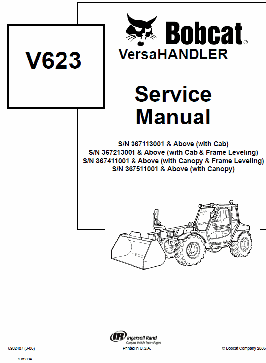 Bobcat V623 VersaHANDLER Telescopic Service Manual