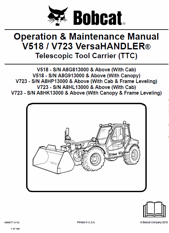 Bobcat V723 VersaHANDLER Telescopic Service Manual