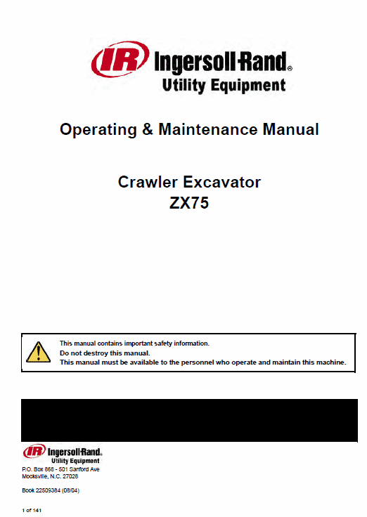 Bobcat ZX75 and ZX125 Excavator Service Manual