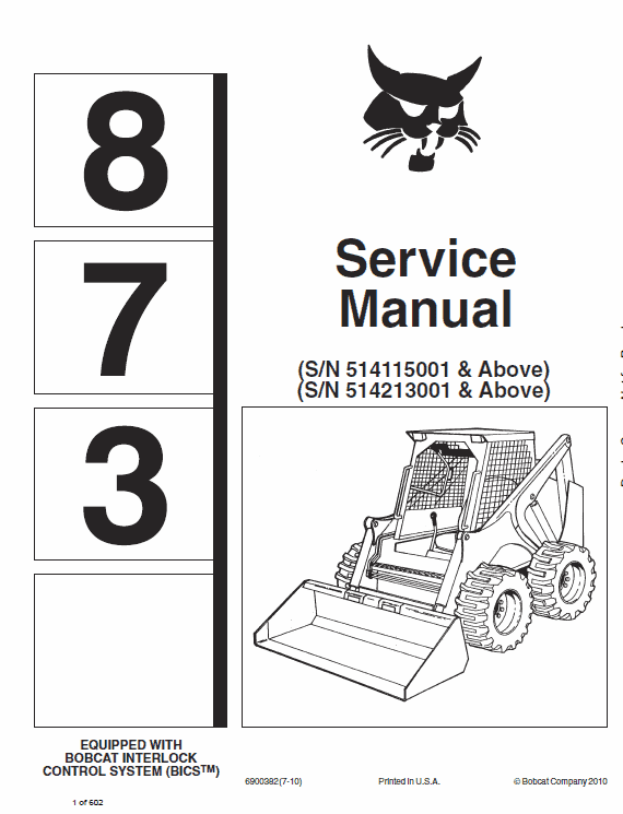 Bobcat 873 Skid-Steer Loader Service Manual