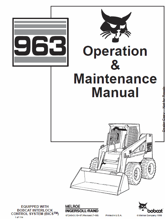 Bobcat 963 Skid-Steer Loader Service Manual