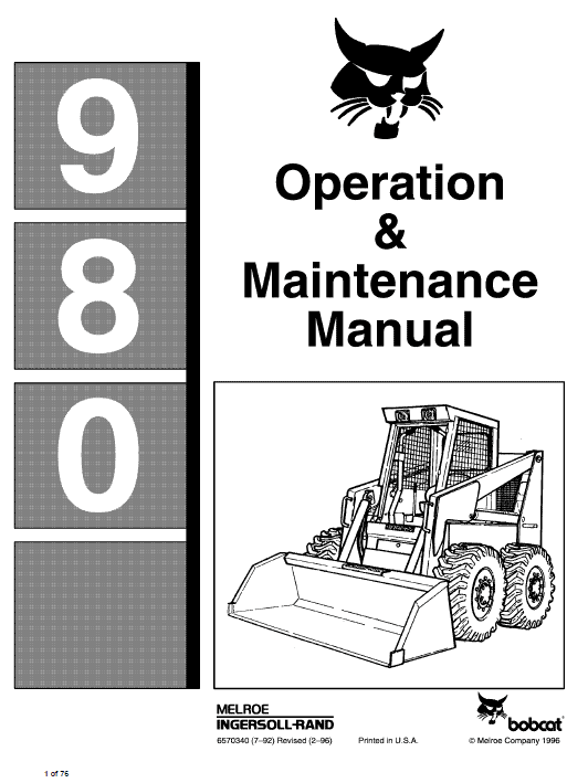 Bobcat 980 Skid-Steer Loader Service Manual