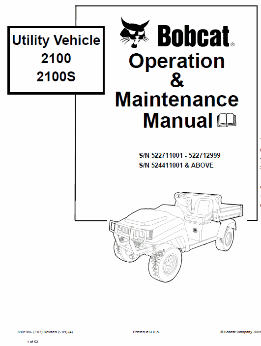 Bobcat 2100 and 2100s Utility Vehicle Service Manual