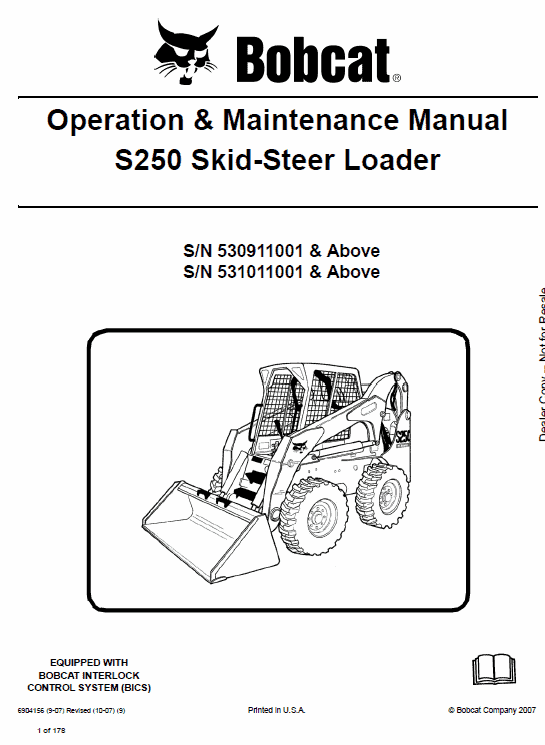 Bobcat S250 and S300 Skid-Steer Loader Service Manual