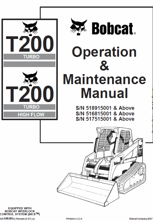 Bobcat T200 Loader Service Manual