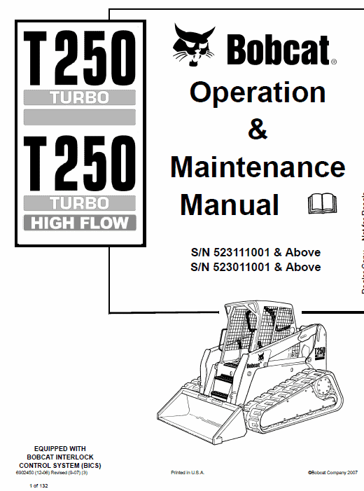 Bobcat T250 Turbo and Turbo High Flow Track Loader Service Manual