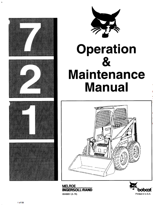 Bobcat 700, 720, 721 and 722 Skid-Steer Loader Service Manual