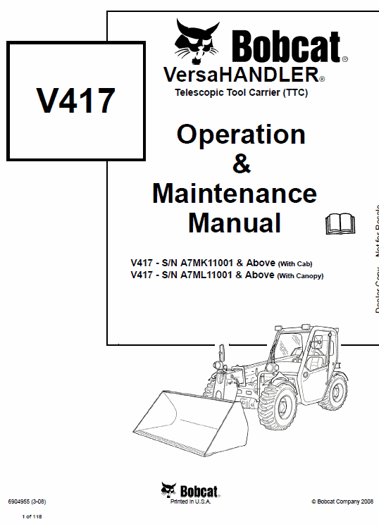 Bobcat V417 VersaHANDLER Telescopic Service Manual