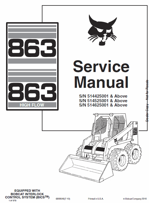 Bobcat 863 and 863H Skid-Steer Loader Service Manual