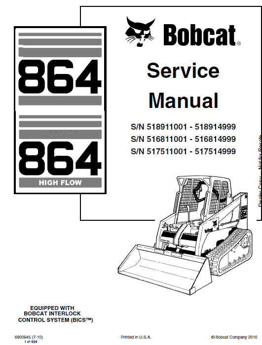 Bobcat 864 and 864H Skid-Steer Loader Service Manual