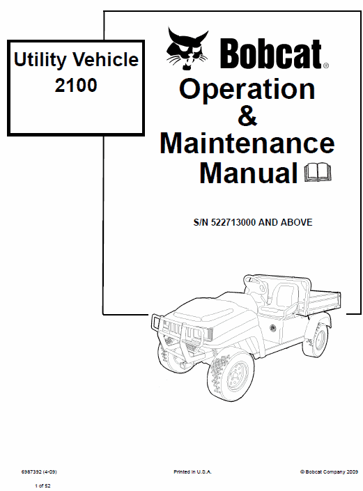 Bobcat 2100 and 2100s Utility Vehicle Service Manual