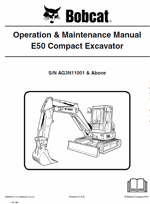 Bobcat E50 Compact Excavator Service Manual