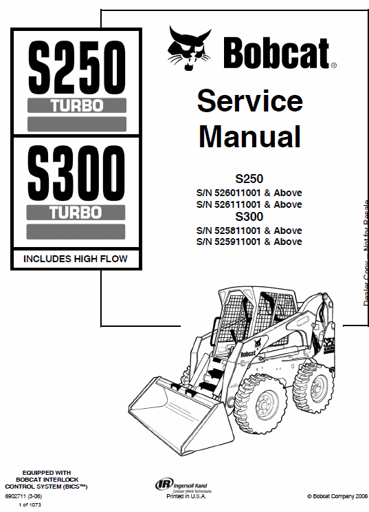 Bobcat S250 and S300 Turbo Skid-Steer Loader Service Manual