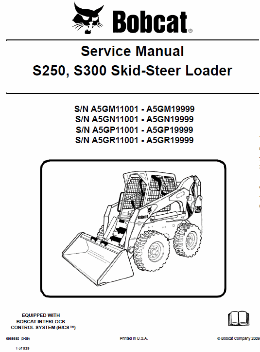 Bobcat S250 and S300 Skid-Steer Loader Service Manual