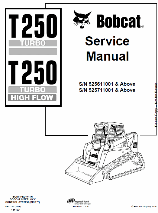 Bobcat T250 Turbo and Turbo High Flow Track Loader Service Manual