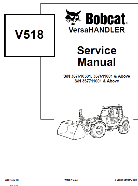 Bobcat V518 VersaHANDLER Telescopic Service Manual