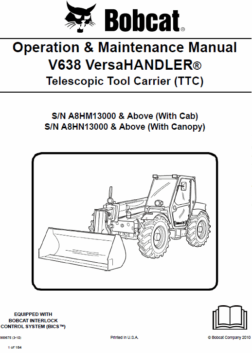 Bobcat V638 VersaHANDLER Telescopic Service Manual