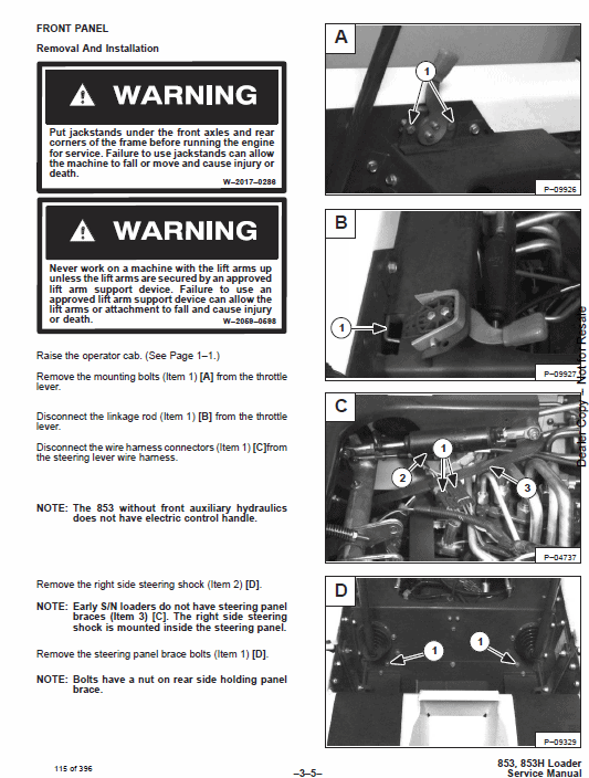 Bobcat 853 and 853H Skid-Steer Loader Service Manual