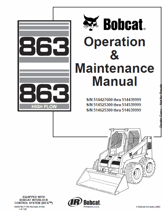 Bobcat 863 and 863H Skid-Steer Loader Service Manual