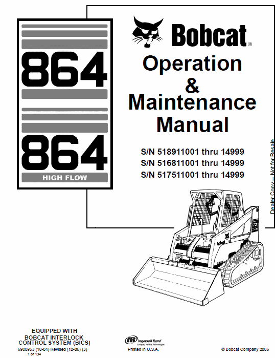 Bobcat 864 and 864H Skid-Steer Loader Service Manual