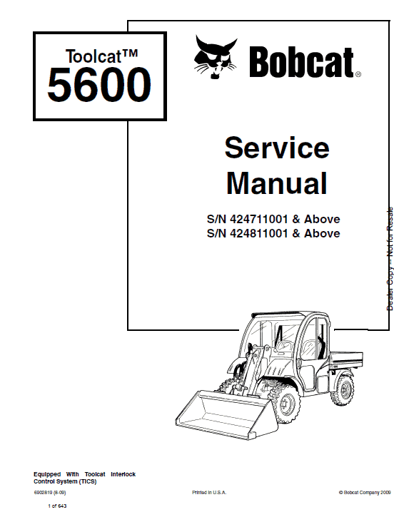 Bobcat 5600 Toolcat Utility Vehicle Service Manual