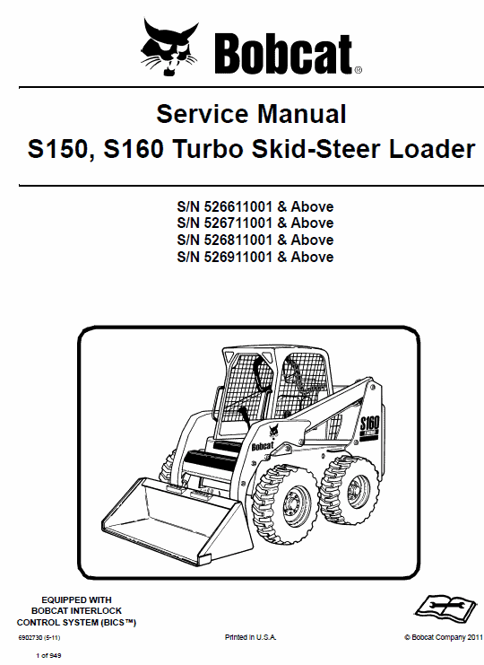 Bobcat S150 and S160 Skid-Steer Loader Service Manual