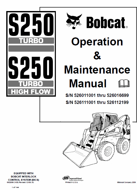 Bobcat S250 and S300 Turbo Skid-Steer Loader Service Manual