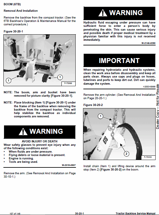 Bobcat 6TB, 7TB, 8TB Backhoe Tractor Service Manual