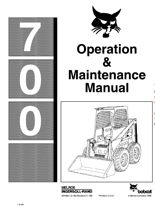 Bobcat 700, 720, 721 and 722 Skid-Steer Loader Service Manual