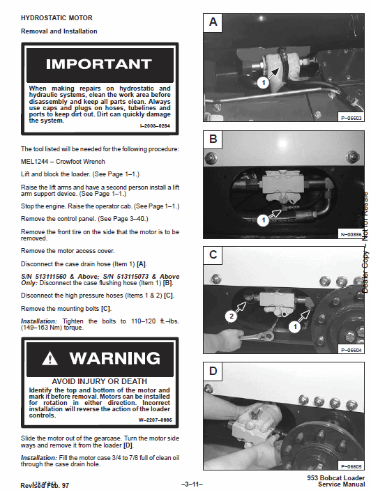 Bobcat 953 Skid-Steer Loader Service Manual