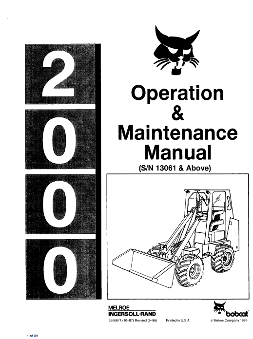 Bobcat 2000 Loader Service Manual