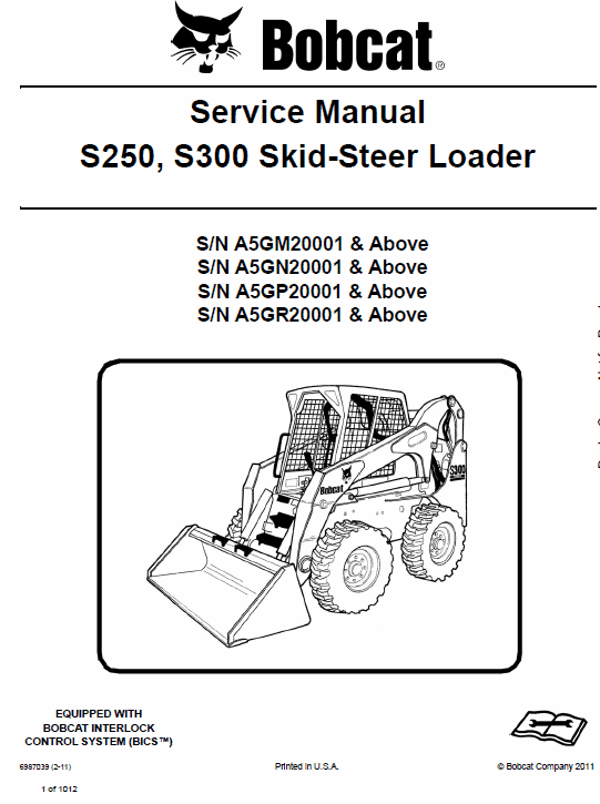 Bobcat S250 and S300 Skid-Steer Loader Service Manual