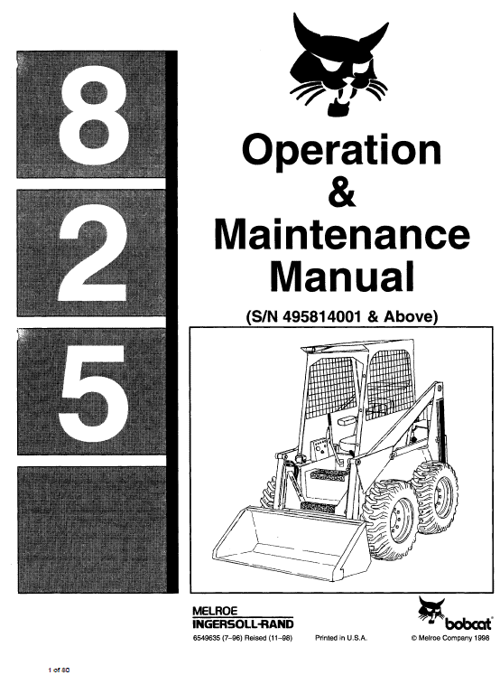 Bobcat 825 Skid-Steer Loader Service Manual