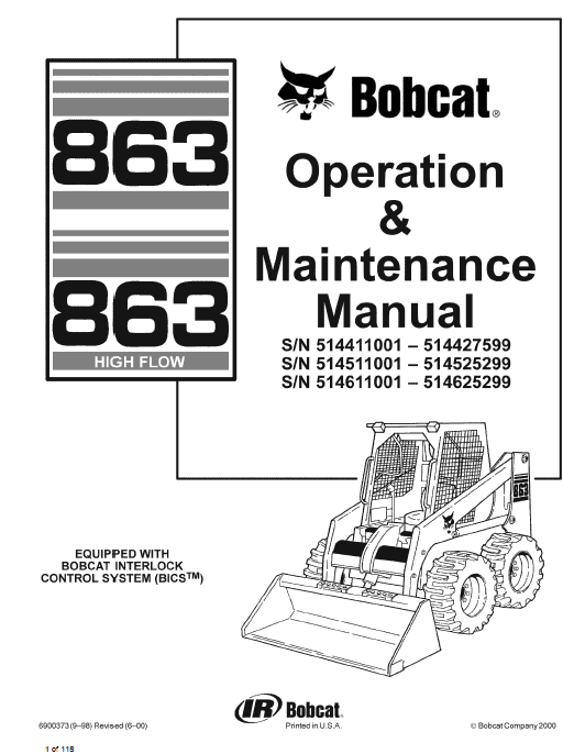 Bobcat 863 and 863H Skid-Steer Loader Service Manual